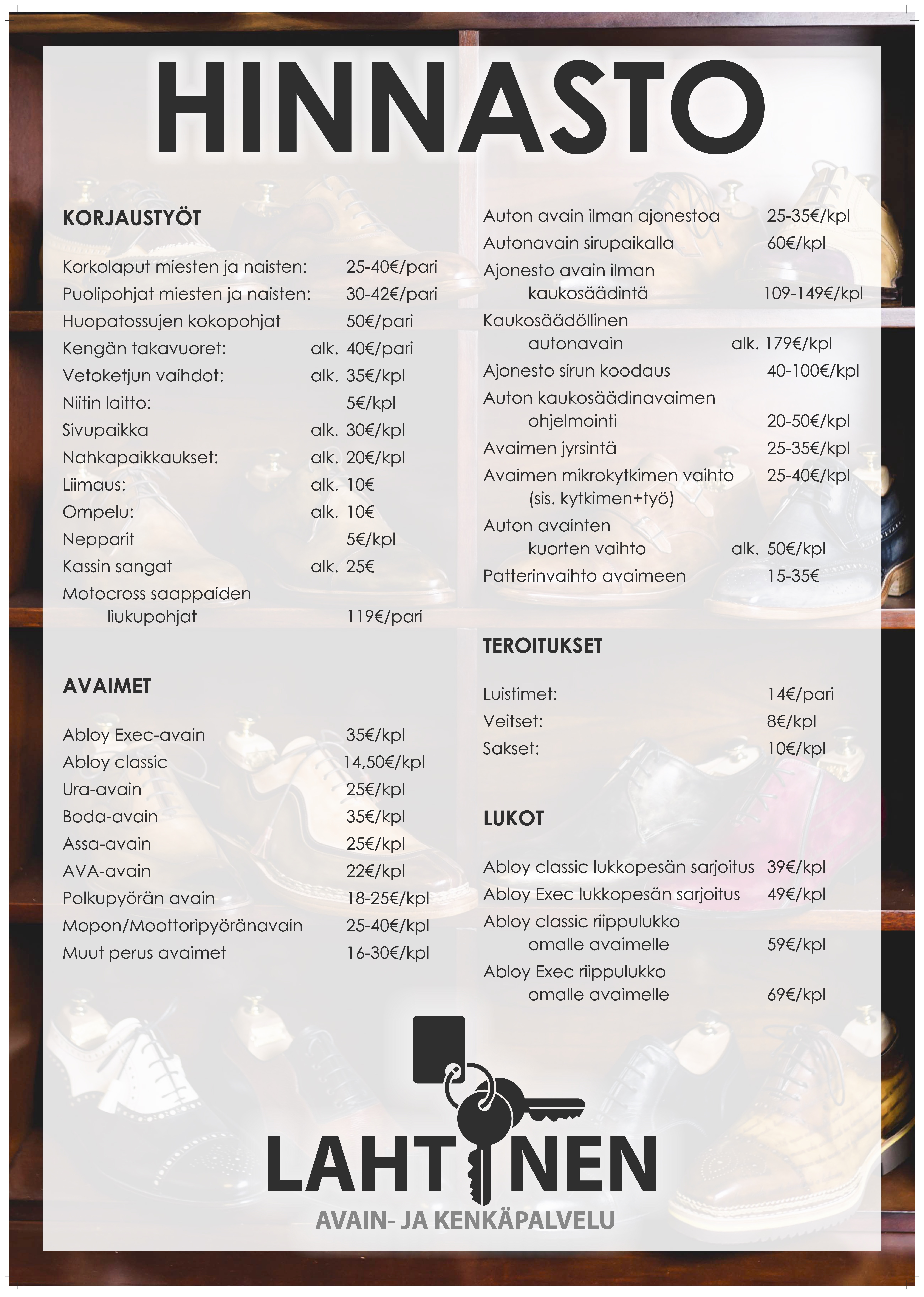 Suutari Lahtinen hinnasto 2026